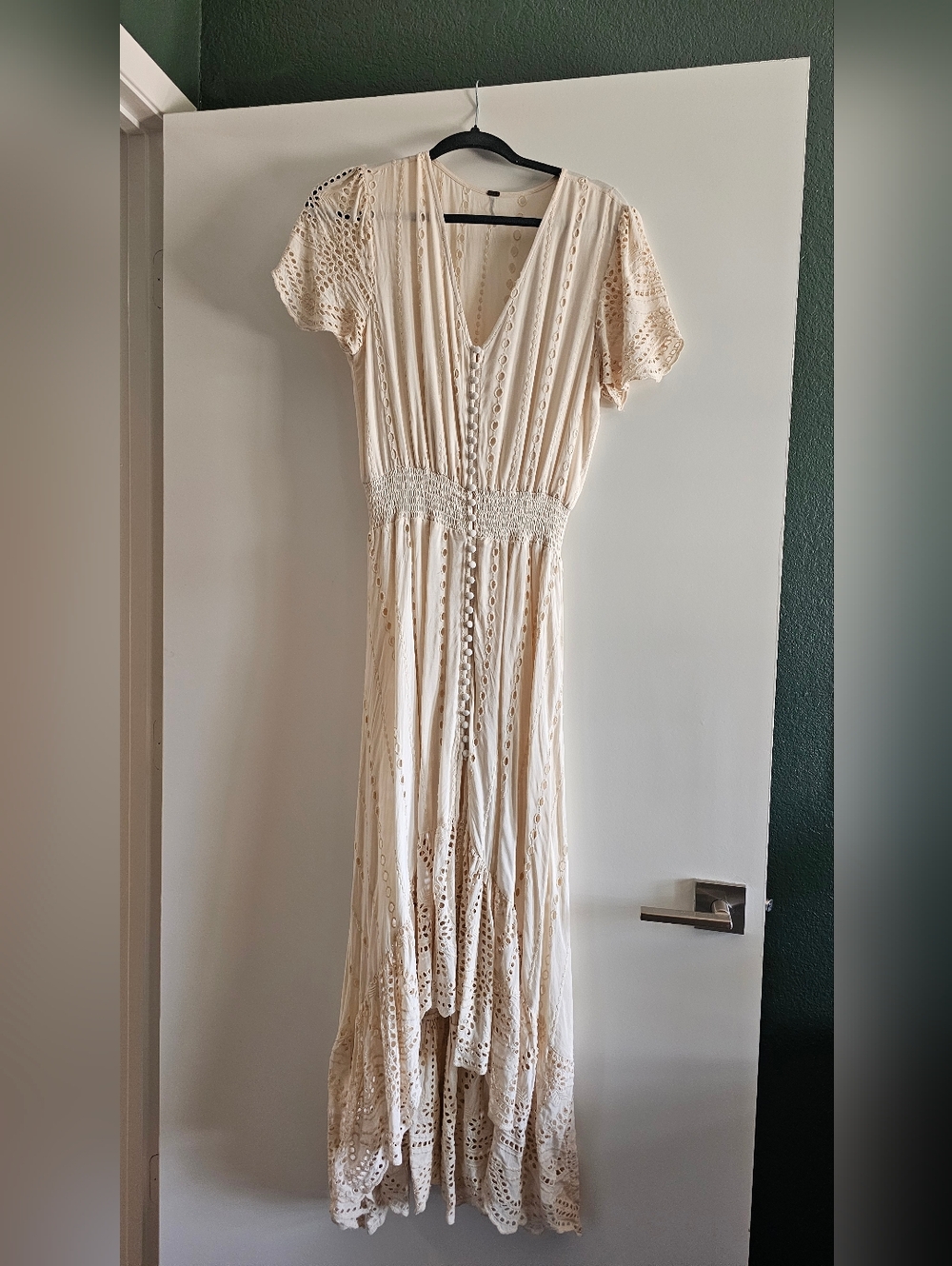 Cream V-Neck Eyelet Maxi Dress